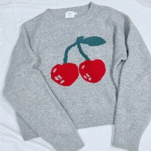 Chic Gray Sweater with Red Cherry Design